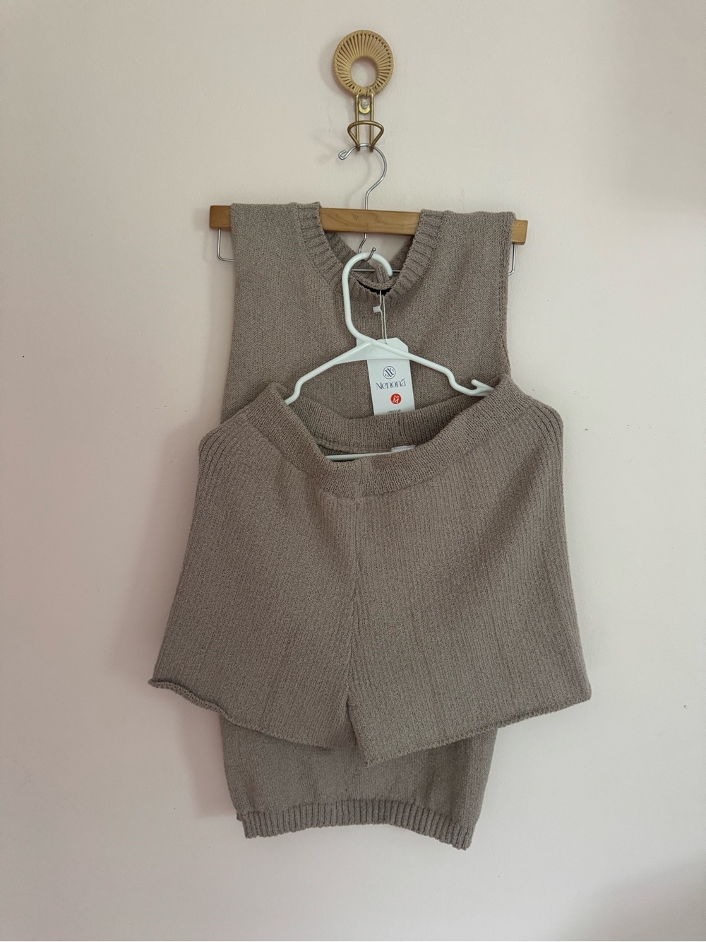 Neutral Taupe Knit Sweater Vest by